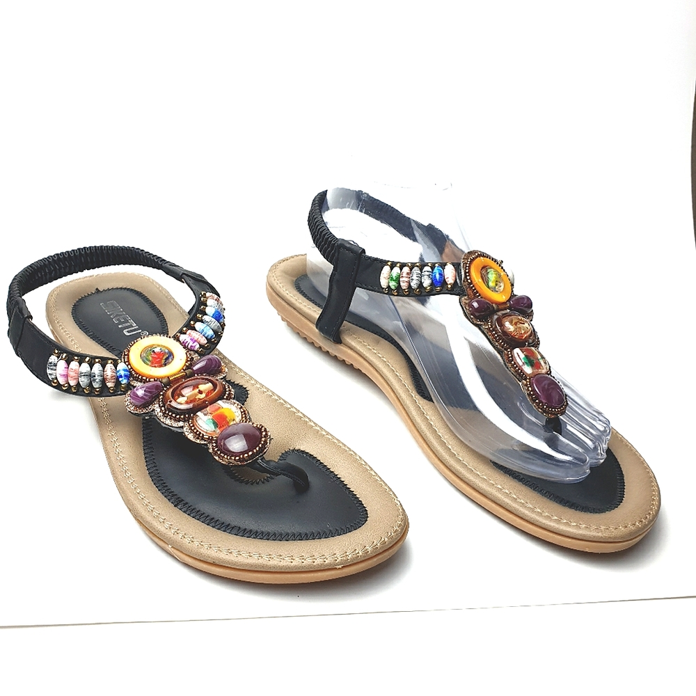 Siketu flip-flops beaded sandals cushioned footbed slingbacks size 42